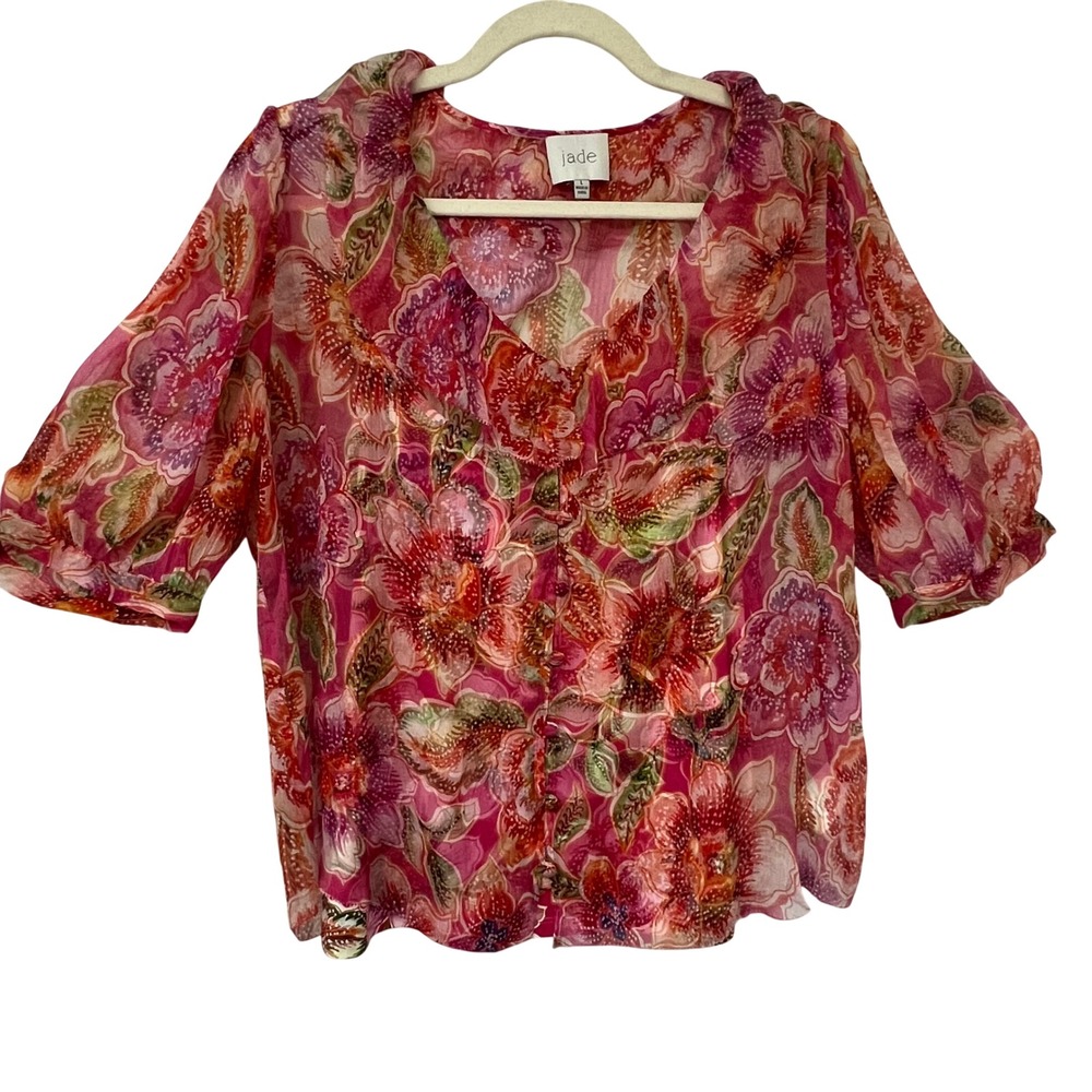 Johnny Was JADE NWOT Marcia  Silk Floral Ruffle Blouse w/Cami. Size Lrg